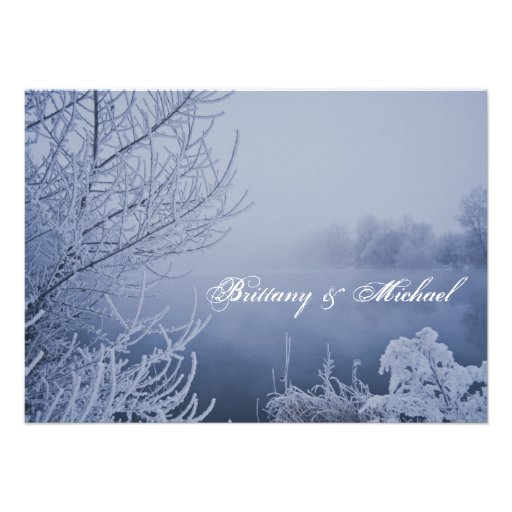 Snow Ice Lake Scene Winter Wedding Invitations