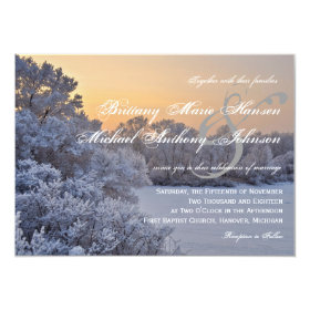 Snow Ice Trees Sunset Winter Wedding Invitations 4.5