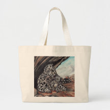 SNOW LEOPARD, MOTHER AND CUB tote bag