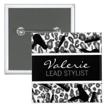 Snow Leopard Print (Custom) Hair Salon Name Badge Pinback Buttons