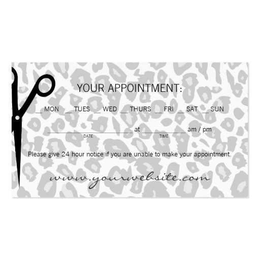 Snow Leopard Print Hair & Beauty Appointment Card Business Card Templates (back side)