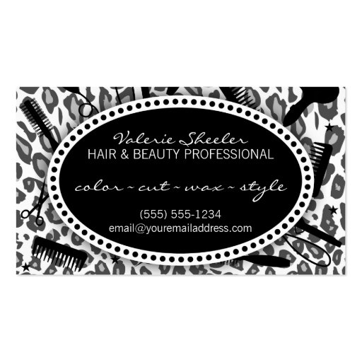 Snow Leopard Print Hair & Beauty Coupon Discount Business Card (front side)
