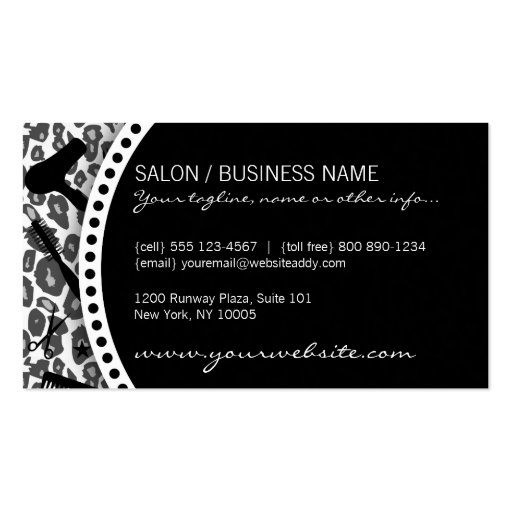 Snow Leopard Print Hair Salon Tools (Custom) Business Card Templates (back side)
