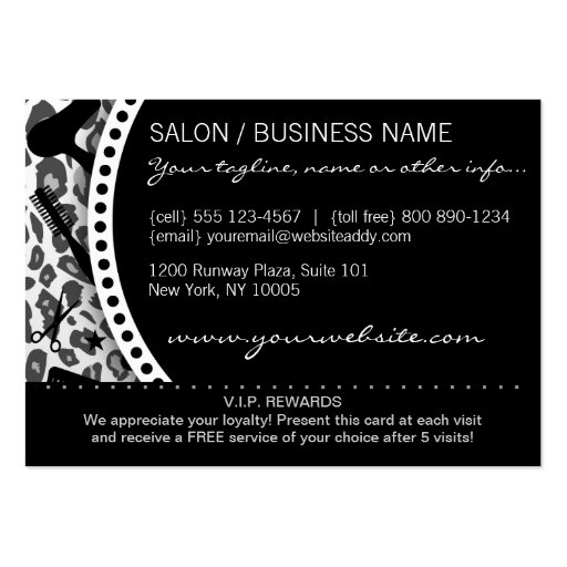 Snow Leopard Print Salon Loyalty Rewards Card Business Card (back side)