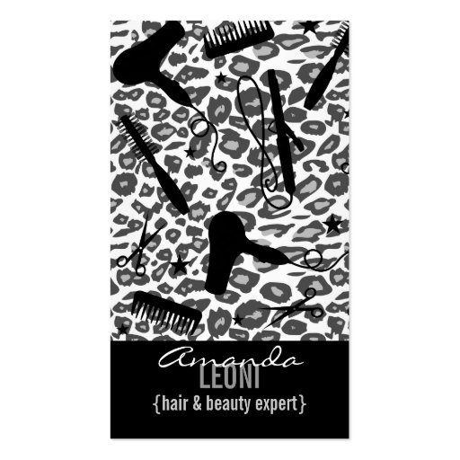 Snow Leopard Print Salon Tools Vertical Business Card (front side)