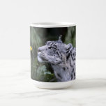 snow leopard sniffing flower coffee mug/ cup