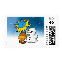 Snow man and boy postage by Kidsplanet Snow man and boy postage