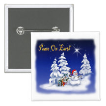 snow man peace on earth pinback button