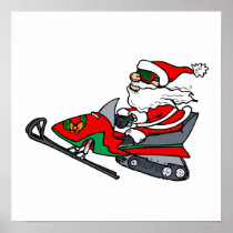 Snow Mobile Santa Poster
