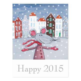 Snow Mouse - Happy 2015 Postcards