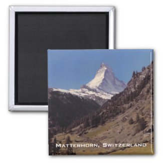 Snow on Matterhorn Blue Sky Alpine Forest Magnet