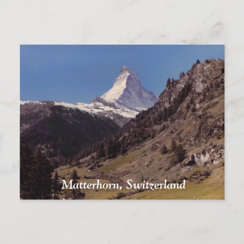 Snow on Matterhorn Blue Sky Alpine Forest Postcard postcard