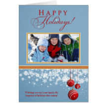 Snow Ornaments Family Holiday Card (blue)