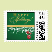 Snow Ornaments Happy Holidays Postage (green) stamps