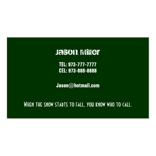 Snow plow Business Cards (back side)