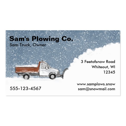 Snow Plow Business - Pickup Truck Plowing Business Card (front side)