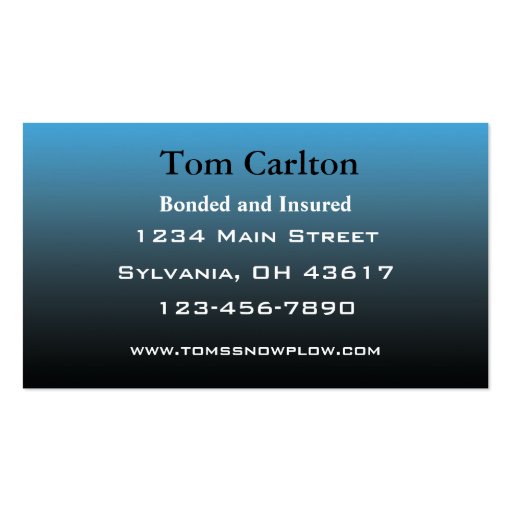 Snow Plow Truck Service Business Card (back side)