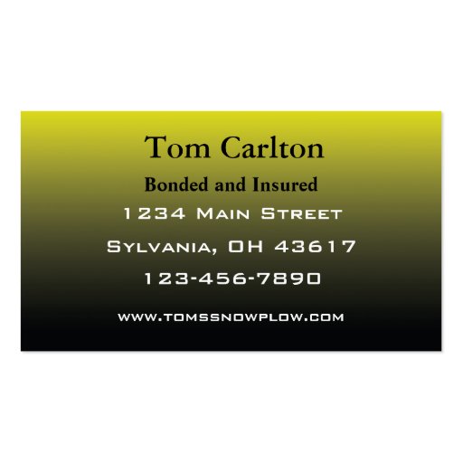 Snow Plow Truck Service Business Cards (back side)