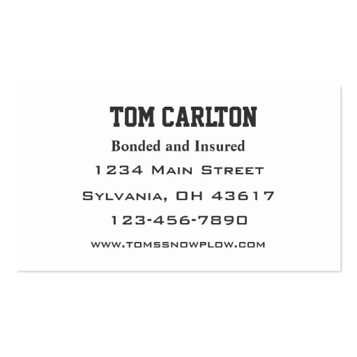 Snow Plow Truck Service Business Cards (back side)