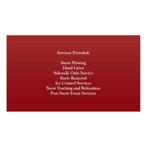 Snow Plowing Business Card (back side)