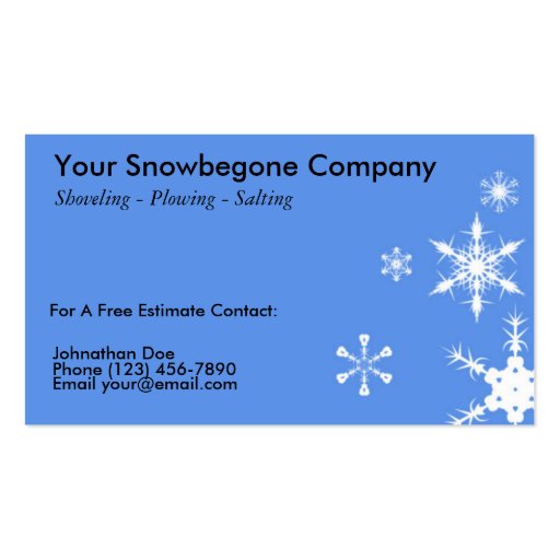 Snow Plowing, Removal Business Card (HORIZONTAL BL (front side)