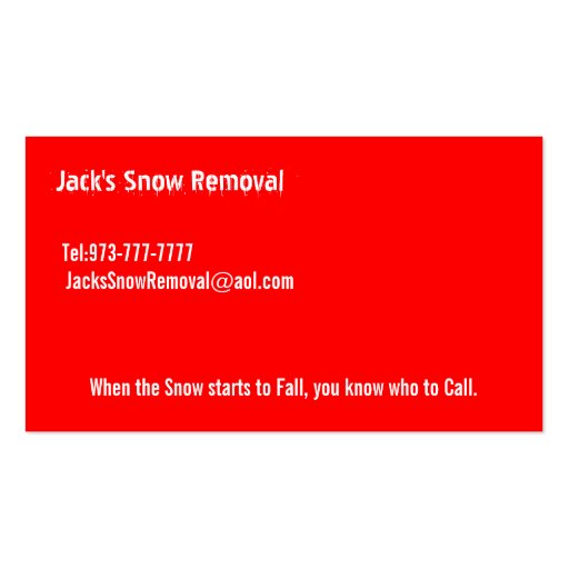 Snow Removal Business Cards- Color Changeable (back side)