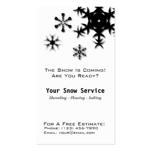 Snow Removal, Snow Plowing Vertical Black and Whit Business Card Templates (front side)