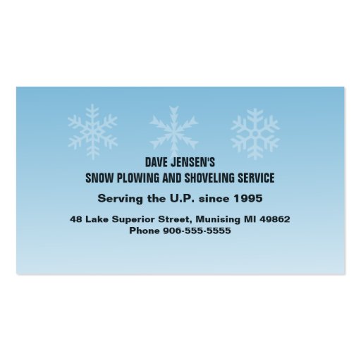 Snow Removal Snowplowing Shoveling Service Business Card (back side)