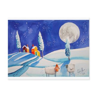 SNOW SCENE SHEEP MOON postcard
