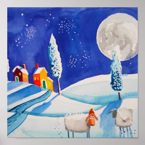 SNOW SCENE SHEEP MOON print