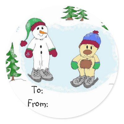 Snow Scene Round Stickers by seashell2