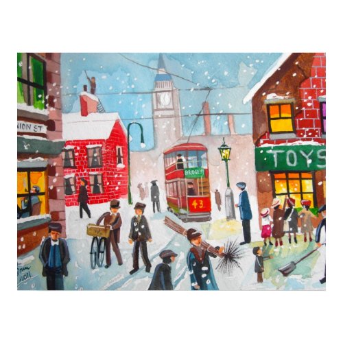 Snow scene winter chimney sweeps painting G Bruce print