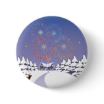 Snow Scene with Fireworks and deer. buttons