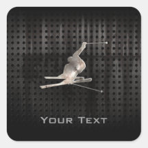 Snow Skiing; Cool Black Square Sticker