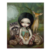 Snow White and Her Animal Friends fairy tale Print by strangeling Snow White and Her Animal Friends fairy tale Print