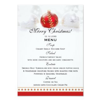 Snow White Red Christmas Dinner Menu Template Card