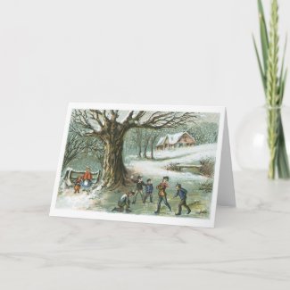Snowball Fight - Vintage Holiday Card card