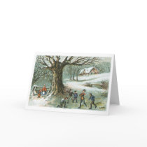Snowball Fight - Vintage Holiday Card