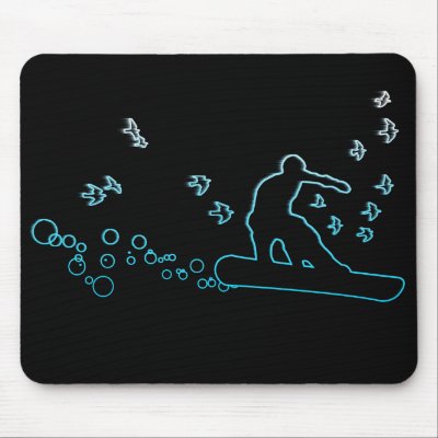snowboard. board with birds. motion outline. mouse pad by asyrum