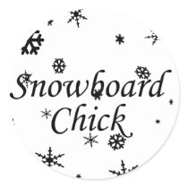 Snowboard Chick Snowflakes Sticker