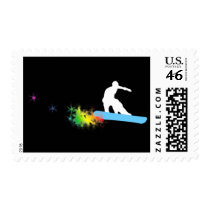 snowboard. rainbow trail. postage stamp