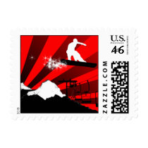 snowboard. red. postage