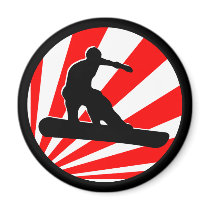 snowboard. red rays. fridge magnet