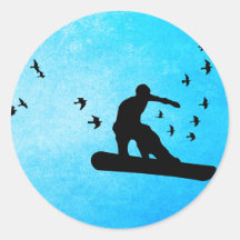 snowboard with birds. round stickers