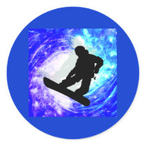 Snowboarder in Whiteout Round Stickers