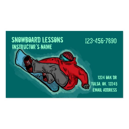 Snowboarding Lessons customizable business cards (front side)