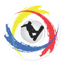 Snowboarding Tricolor Emblem Round Sticker