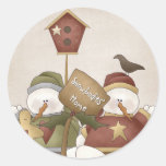 Snowbodies' Home Snowman Winter Scene Round Stickers