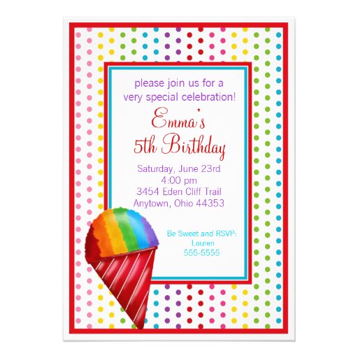 Snowcone and Polka Dots Birthday Invitations
