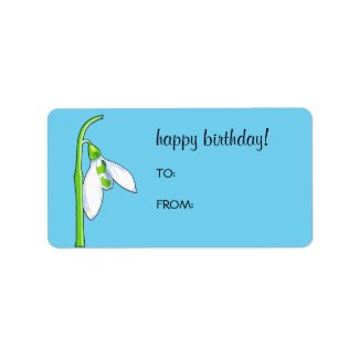 Snowdrop blue Birthday Gift Tag Label label